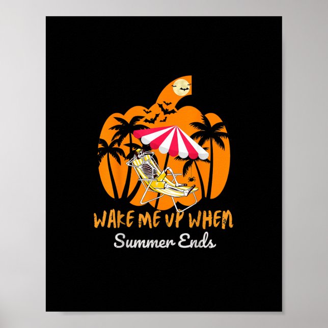 Póster Summerween Beach Pumpkin Skeleton Funny Halloween (Frente)