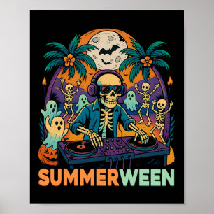 Póster Summerween Dj Skeleton Beach Fiesta Halloween Musi