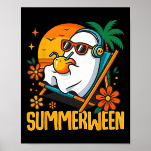 Póster Summerween Funny Ghost Halloween Summer Beach Vibe