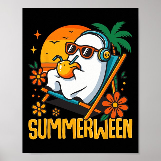 Póster Summerween Funny Ghost Halloween Summer Beach Vibe (Frente)
