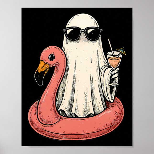 Póster Summerween Ghost Con Flamingo Floatie Wommes Hall (Frente)