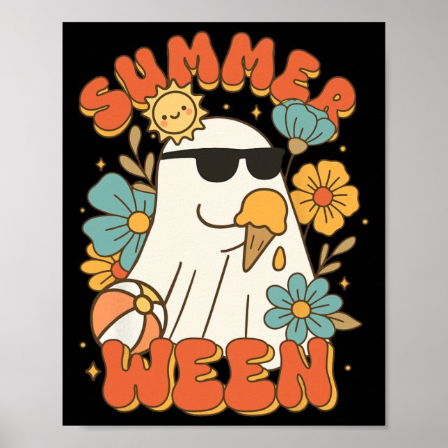 Póster Summerween Ghost Ice Cream Cute Funny Halloween Be (Frente)