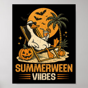 Póster Summerween Goose Spooky Halloween Pumpkin Beach Su