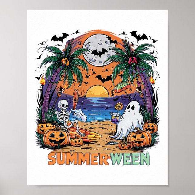 Póster Summerween Skeleton Beach Fiesta Halloween Vibes (Frente)
