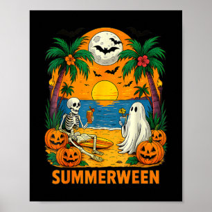 Póster Summerween Skeleton Ghost Beach Fiesta Halloween V