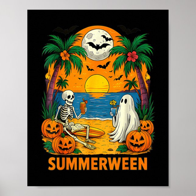 Póster Summerween Skeleton Ghost Beach Fiesta Halloween V (Frente)