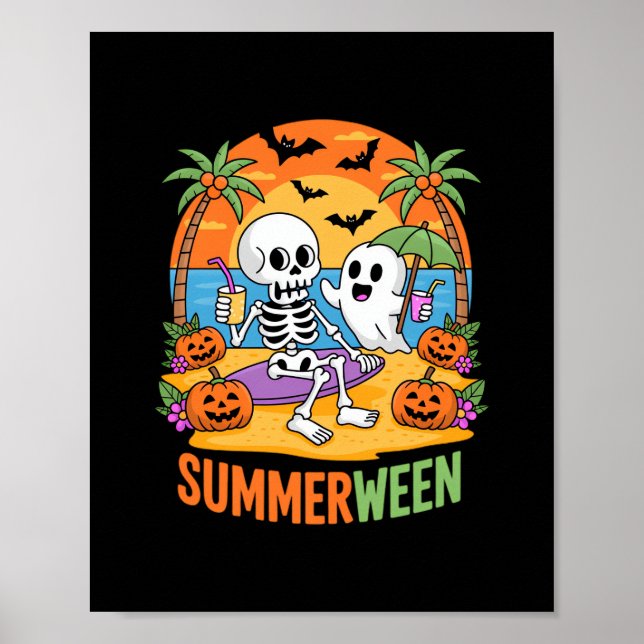 Póster Summerween Skeleton Ghost Beach Halloween Party Fu (Frente)