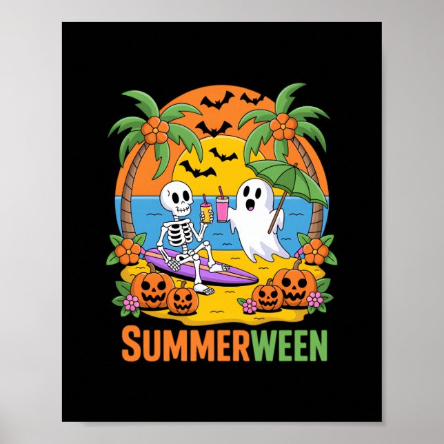Póster Summerween Skeleton Ghost Beach Halloween Party Fu (Frente)