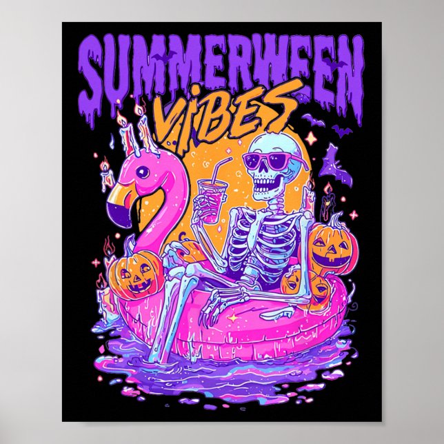 Póster Summerween Skeleton Spooky Summer Beach Skelly Hal (Frente)