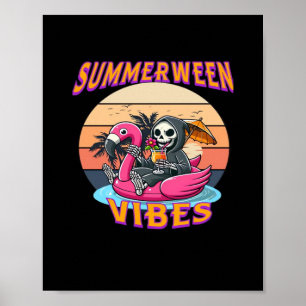 Póster Summerween Vibes Grim Reaper Flamingo Floor Retro