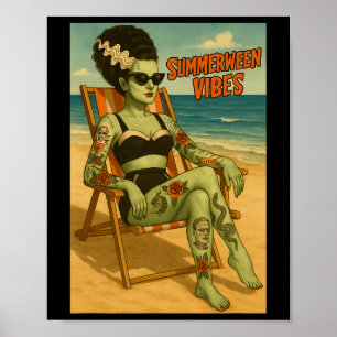 Póster Summerween Vibes Retro Beach Tee de estilo gótico