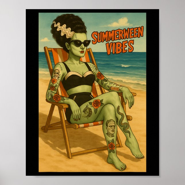 Póster Summerween Vibes Retro Beach Tee de estilo gótico (Frente)