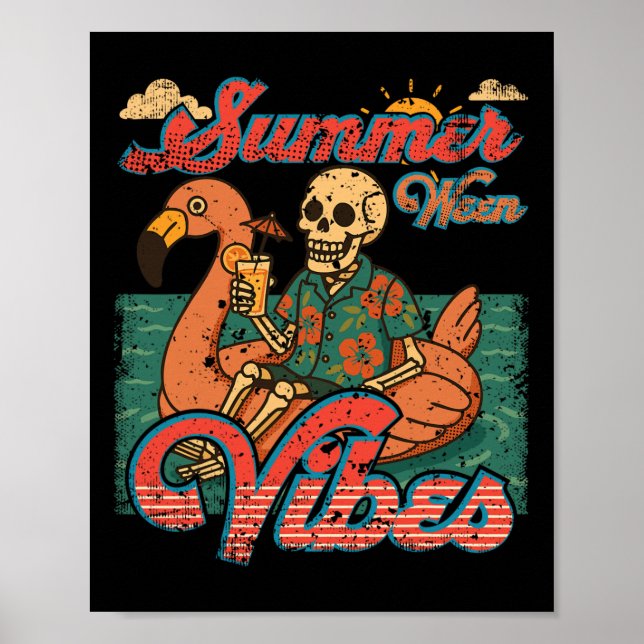 Póster Summerween Vibes Skeleton Flamingo Float Summer Ha (Frente)