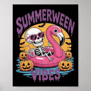 Póster Summerween Vibes Skeleton Flamingo Spooky Hallowee