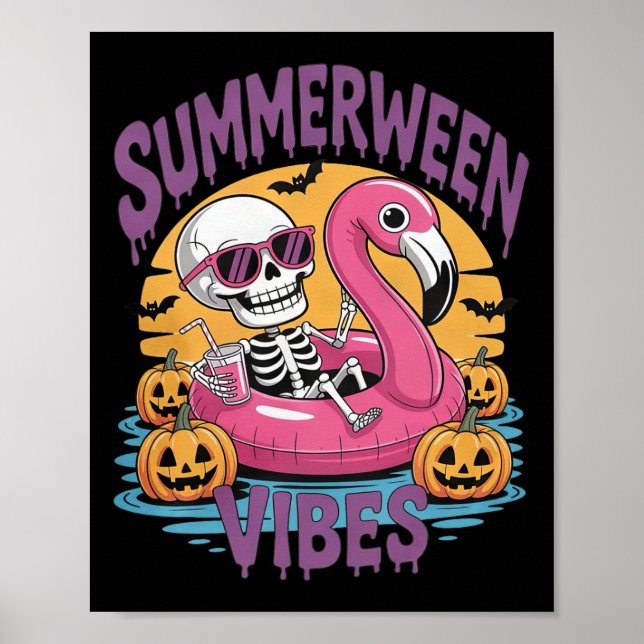 Póster Summerween Vibes Skeleton Flamingo Spooky Hallowee (Frente)