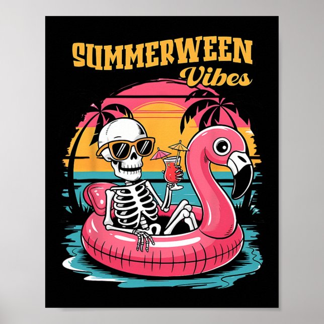 Póster Summerween Vibes Skeleton Flamingo Spooky Hallowee (Frente)