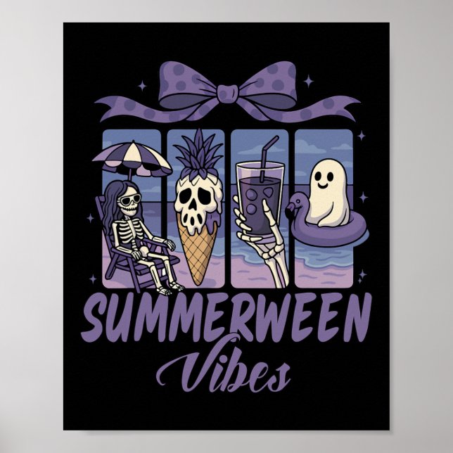Póster Summerween Vibes Skeleton Ghost Beach Fiesta Hallo (Frente)