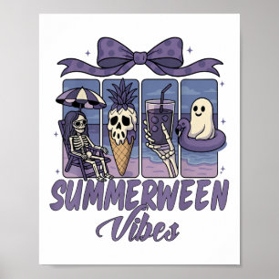 Póster Summerween Vibes Skeleton Ghost Beach Fiesta Hallo