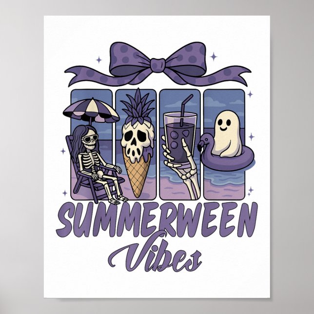 Póster Summerween Vibes Skeleton Ghost Beach Fiesta Hallo (Frente)