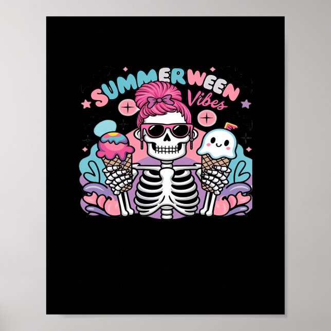 Póster Summerween Vibes Skeleton IceCream vacaciones de v (Frente)