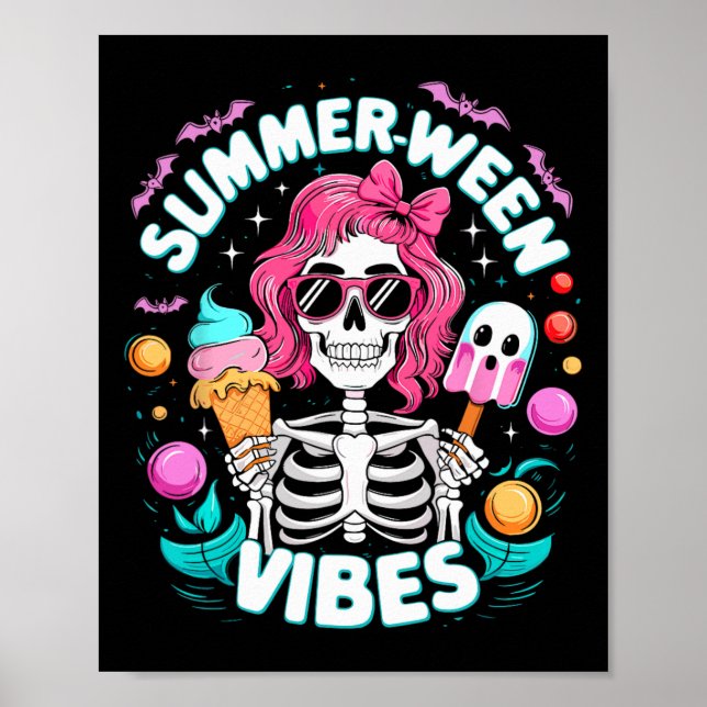 Póster Summerween Vibes Skeleton Spooky Vacaciones Hallow (Frente)