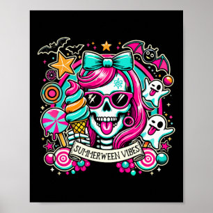 Póster Summerween Vibes Skeleton Spooky Vacaciones Hallow