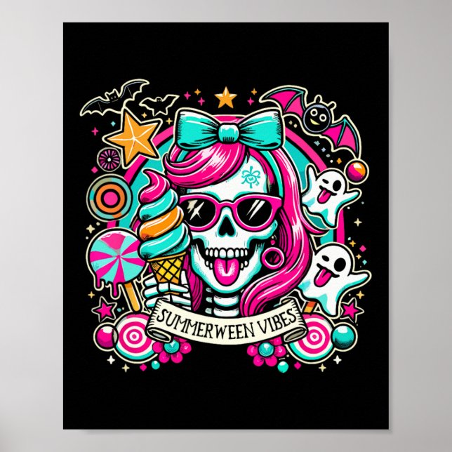 Póster Summerween Vibes Skeleton Spooky Vacaciones Hallow (Frente)