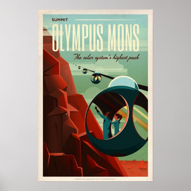 Póster SUMMIT OLYMPUS MONS Tour SpaceX Colonia Retro Mars (Frente)
