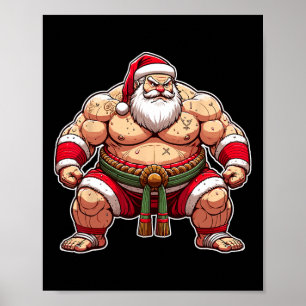 Póster Sumo Santa Luchador Japonés Japón Navidad Fría