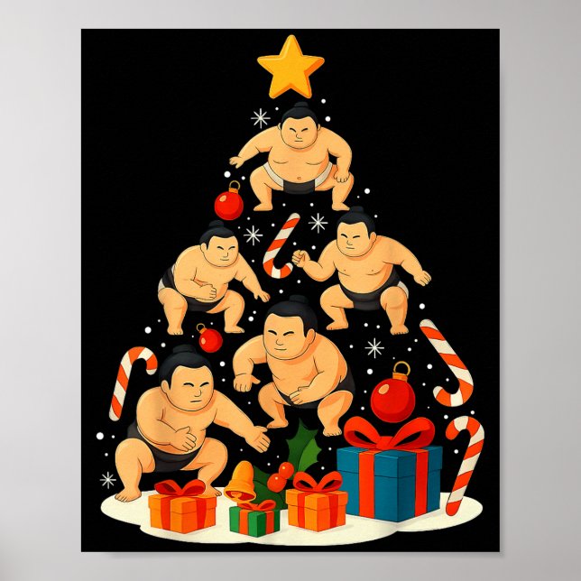 Póster Sumo Wrestling Japanese Sumo Wrestler Christmas Tr (Frente)