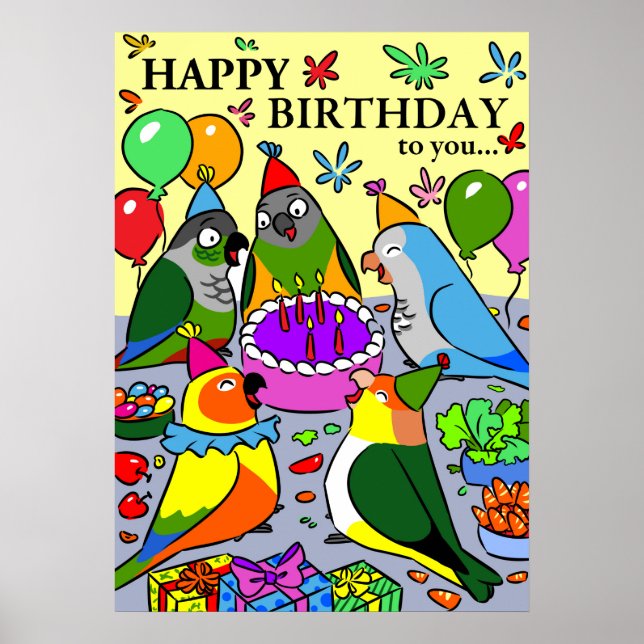 Póster sun conure gcc quaker caique senegal loro feliz (Frente)