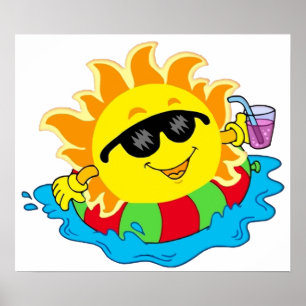 Póster Sun feliz en la piscina