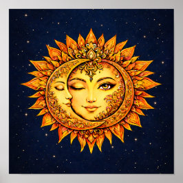 Póster Sun Moon Boho Goddess | Celestial Face Mandala Art