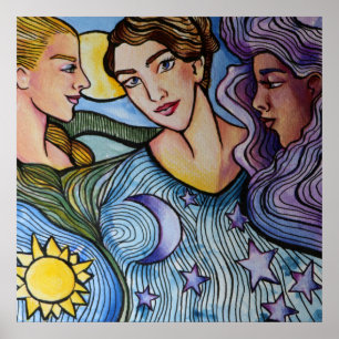 Póster Sun Moon Stars Feminine Art