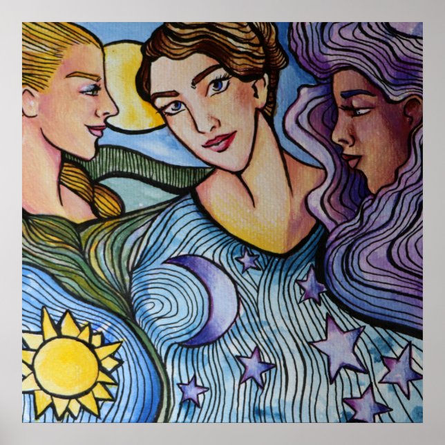 Póster Sun Moon Stars Feminine Art (Frente)
