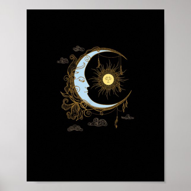 Póster Sun Moon Vintage 90 Witch Whimsigoth Estética (Frente)