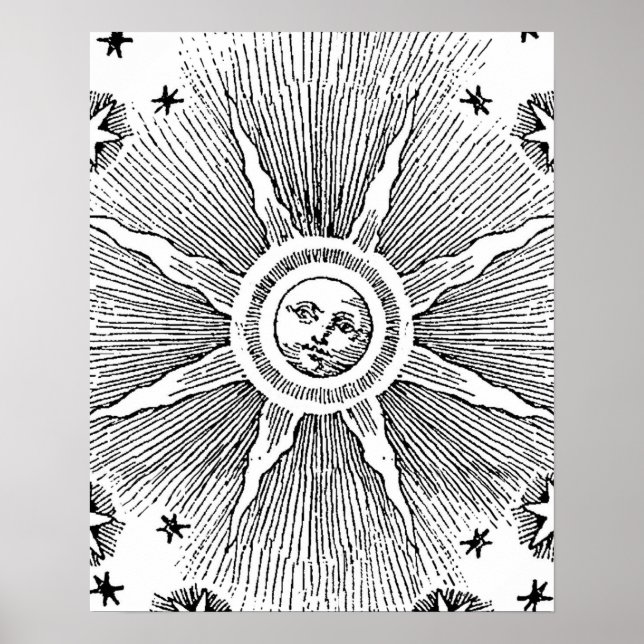 Póster Sun Stars Noche de la antigüedad Cielo Medieval Zo (Frente)