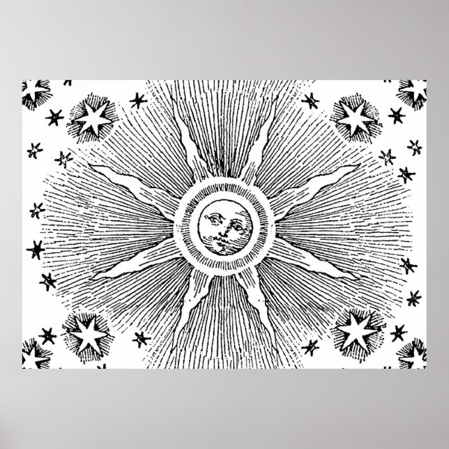 Póster Sun Stars Noche de la antigüedad Cielo Medieval Zo (Frente)