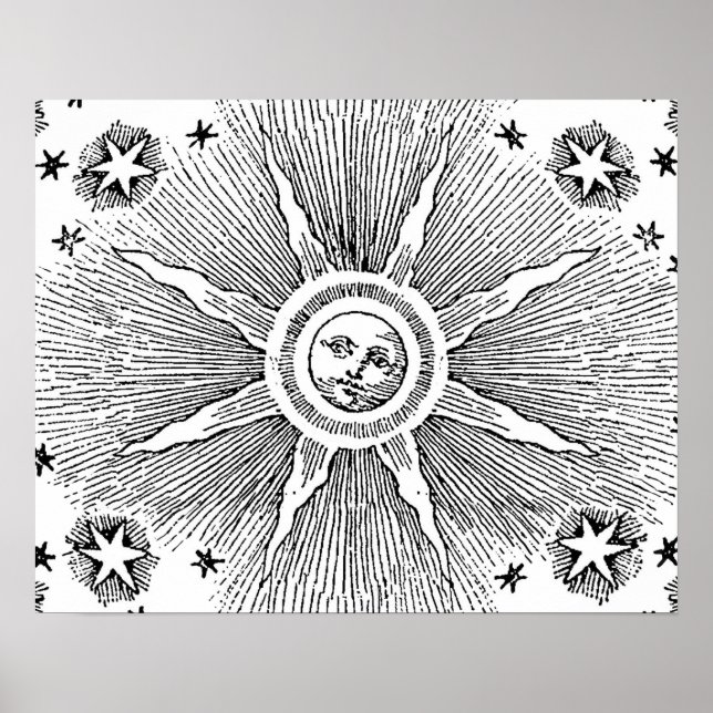 Póster Sun Stars Noche de la antigüedad Cielo Medieval Zo (Frente)