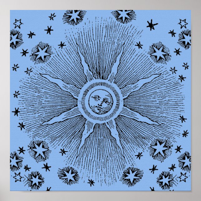 Póster Sun Stars Noche de la antigüedad Cielo Medieval Zo (Frente)