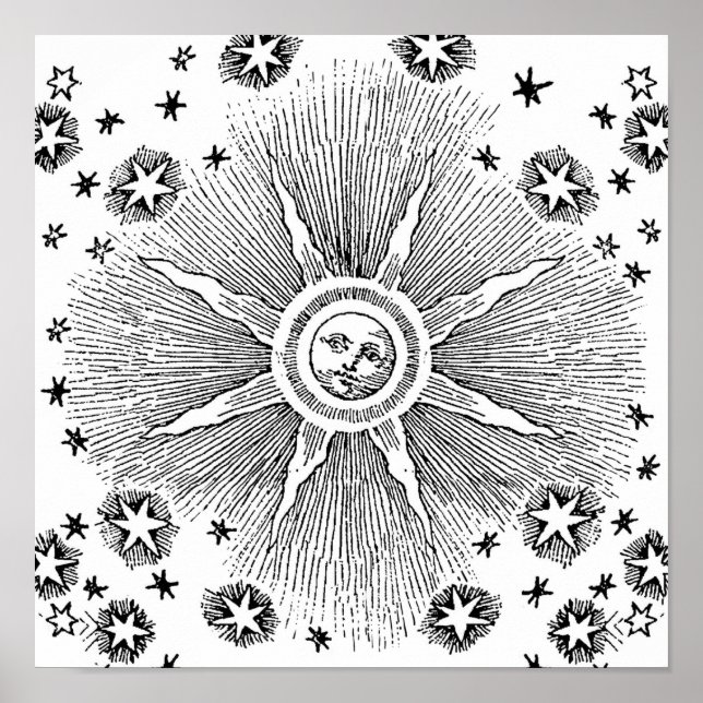 Póster Sun Stars Noche de la antigüedad Cielo Medieval Zo (Frente)