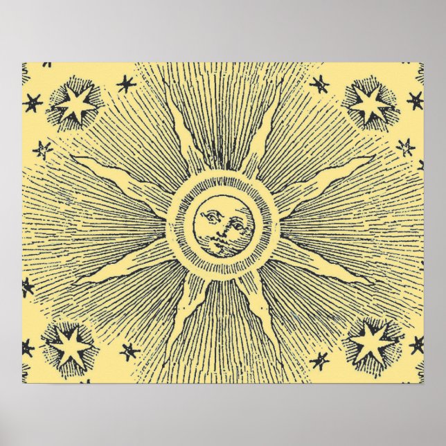 Póster Sun Stars Noche de la antigüedad Cielo Medieval Zo (Frente)