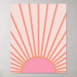 Póster Sun Sunrise Pink Abstract Retro Sunshine
