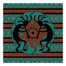 Póster Sun Tribal Turquesa del Suroeste Kokopelli