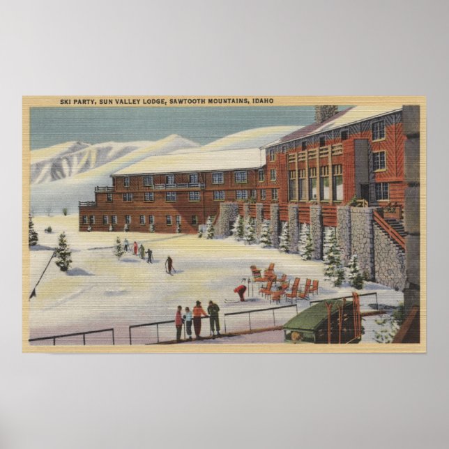 Póster Sun Valley, ID - Fiesta de esquí en Lodge Sawtooth (Frente)