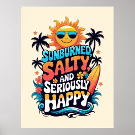 Póster Sunburned Salty and Happy – Retro Beach Vibes