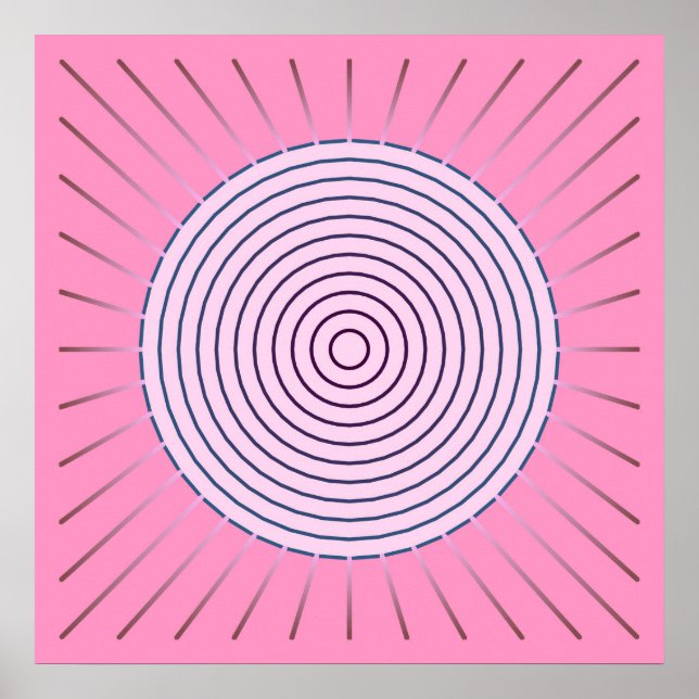 Póster Sunburst geométrico moderno - Tonos rosados (Frente)