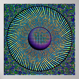 Póster Sunburst Op Art Purple
