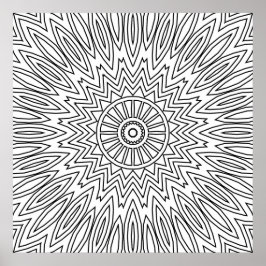 Póster Sunburst Zigzag Mandala with Layered Line Pattern