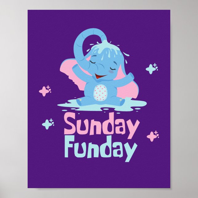 Póster Sunday fun day Kawaii funny elephant taking shower (Frente)